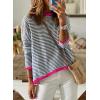 image:imageDokotoo Womens Long Sleeve Sweaters Casual Crewneck Fashion Spring Striped Color Block Shirts High Low Pullover Sweater TopsD Blue