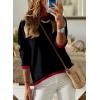 image:imageDokotoo Womens Long Sleeve Sweaters Casual Crewneck Fashion Spring Striped Color Block Shirts High Low Pullover Sweater TopsF Black