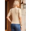 image:imageDokotoo Womens Short Puff Sleeve Knit Tops 2025 Round Neck Hollow Out Tops Cozy Sweaters for WomenApricot