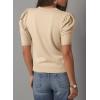 image:imageDokotoo Womens Short Puff Sleeve Knit Tops 2025 Round Neck Hollow Out Tops Cozy Sweaters for WomenApricot
