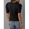 image:imageDokotoo Womens Short Puff Sleeve Knit Tops 2025 Round Neck Hollow Out Tops Cozy Sweaters for WomenBlack