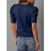 image:imageDokotoo Womens Short Puff Sleeve Knit Tops 2025 Round Neck Hollow Out Tops Cozy Sweaters for WomenBlue