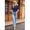 image:imageDokotoo Womens Short Puff Sleeve Knit Tops 2025 Round Neck Hollow Out Tops Cozy Sweaters for WomenBlue