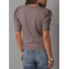 image:imageDokotoo Womens Short Puff Sleeve Knit Tops 2025 Round Neck Hollow Out Tops Cozy Sweaters for WomenBrown
