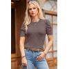 image:imageDokotoo Womens Short Puff Sleeve Knit Tops 2025 Round Neck Hollow Out Tops Cozy Sweaters for WomenBrown