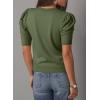 image:imageDokotoo Womens Short Puff Sleeve Knit Tops 2025 Round Neck Hollow Out Tops Cozy Sweaters for WomenGreen