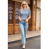 image:imageDokotoo Womens Short Puff Sleeve Knit Tops 2025 Round Neck Hollow Out Tops Cozy Sweaters for WomenLight Blue