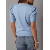 image:imageDokotoo Womens Short Puff Sleeve Knit Tops 2025 Round Neck Hollow Out Tops Cozy Sweaters for WomenLight Blue