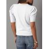 image:imageDokotoo Womens Short Puff Sleeve Knit Tops 2025 Round Neck Hollow Out Tops Cozy Sweaters for WomenWhite