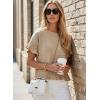 image:imageDokotoo Womens Short Sleeve Sweaters Tops Oversized Summer Casual Ruffled Hem Knit Pullover Cute Solid Color Crochet BlousesApricot