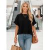 image:imageDokotoo Womens Short Sleeve Sweaters Tops Oversized Summer Casual Ruffled Hem Knit Pullover Cute Solid Color Crochet BlousesBlack