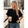image:imageDokotoo Womens Short Sleeve Sweaters Tops Oversized Summer Casual Ruffled Hem Knit Pullover Cute Solid Color Crochet BlousesBlack