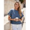 image:imageDokotoo Womens Short Sleeve Sweaters Tops Oversized Summer Casual Ruffled Hem Knit Pullover Cute Solid Color Crochet BlousesBlue