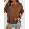 image:imageDokotoo Womens Short Sleeve Sweaters Tops Oversized Summer Casual Ruffled Hem Knit Pullover Cute Solid Color Crochet BlousesBrown