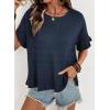 image:imageDokotoo Womens Short Sleeve Sweaters Tops Oversized Summer Casual Ruffled Hem Knit Pullover Cute Solid Color Crochet BlousesDark Blue