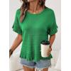 image:imageDokotoo Womens Short Sleeve Sweaters Tops Oversized Summer Casual Ruffled Hem Knit Pullover Cute Solid Color Crochet BlousesDark Green
