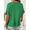 image:imageDokotoo Womens Short Sleeve Sweaters Tops Oversized Summer Casual Ruffled Hem Knit Pullover Cute Solid Color Crochet BlousesDark Green