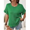 image:imageDokotoo Womens Short Sleeve Sweaters Tops Oversized Summer Casual Ruffled Hem Knit Pullover Cute Solid Color Crochet BlousesDark Green