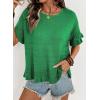 image:imageDokotoo Womens Short Sleeve Sweaters Tops Oversized Summer Casual Ruffled Hem Knit Pullover Cute Solid Color Crochet BlousesDark Green