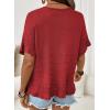 image:imageDokotoo Womens Short Sleeve Sweaters Tops Oversized Summer Casual Ruffled Hem Knit Pullover Cute Solid Color Crochet BlousesDark Red