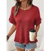 image:imageDokotoo Womens Short Sleeve Sweaters Tops Oversized Summer Casual Ruffled Hem Knit Pullover Cute Solid Color Crochet BlousesDark Red