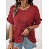 image:imageDokotoo Womens Short Sleeve Sweaters Tops Oversized Summer Casual Ruffled Hem Knit Pullover Cute Solid Color Crochet BlousesDark Red