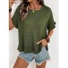 image:imageDokotoo Womens Short Sleeve Sweaters Tops Oversized Summer Casual Ruffled Hem Knit Pullover Cute Solid Color Crochet BlousesGreen