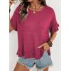 image:imageDokotoo Womens Short Sleeve Sweaters Tops Oversized Summer Casual Ruffled Hem Knit Pullover Cute Solid Color Crochet BlousesHot Pink