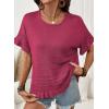 image:imageDokotoo Womens Short Sleeve Sweaters Tops Oversized Summer Casual Ruffled Hem Knit Pullover Cute Solid Color Crochet BlousesHot Pink