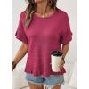 image:imageDokotoo Womens Short Sleeve Sweaters Tops Oversized Summer Casual Ruffled Hem Knit Pullover Cute Solid Color Crochet BlousesHot Pink