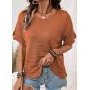 image:imageDokotoo Womens Short Sleeve Sweaters Tops Oversized Summer Casual Ruffled Hem Knit Pullover Cute Solid Color Crochet BlousesOrange