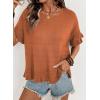image:imageDokotoo Womens Short Sleeve Sweaters Tops Oversized Summer Casual Ruffled Hem Knit Pullover Cute Solid Color Crochet BlousesOrange