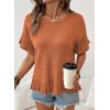image:imageDokotoo Womens Short Sleeve Sweaters Tops Oversized Summer Casual Ruffled Hem Knit Pullover Cute Solid Color Crochet BlousesOrange