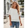 image:imageDokotoo Womens Short Sleeve Sweaters Tops Oversized Summer Casual Ruffled Hem Knit Pullover Cute Solid Color Crochet BlousesWhite