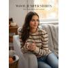 image:imageDokotoo Womens Sweaters 2025 Long Sleeve Crewneck Casual Tops Lightweight Wool Pullover Jumper ShirtsApricot Stripe