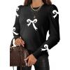 image:imageDokotoo Womens Sweaters 2025 Long Sleeve Crewneck Casual Tops Lightweight Wool Pullover Jumper ShirtsBlack Flower