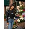 image:imageDokotoo Womens Sweaters 2025 Long Sleeve Crewneck Casual Tops Lightweight Wool Pullover Jumper ShirtsBlack Flower