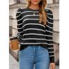 image:imageDokotoo Womens Sweaters 2025 Long Sleeve Crewneck Casual Tops Lightweight Wool Pullover Jumper ShirtsBlack Stripe