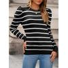 image:imageDokotoo Womens Sweaters 2025 Long Sleeve Crewneck Casual Tops Lightweight Wool Pullover Jumper ShirtsBlack Stripe