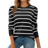 image:imageDokotoo Womens Sweaters 2025 Long Sleeve Crewneck Casual Tops Lightweight Wool Pullover Jumper ShirtsBlack Stripe