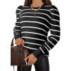 image:imageDokotoo Womens Sweaters 2025 Long Sleeve Crewneck Casual Tops Lightweight Wool Pullover Jumper ShirtsBlack Stripe