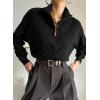 image:imageDokotoo Womens Sweaters 2026 Fall Winter Quarter Zip Casual Ribbed Cable Knit PulloverBlack