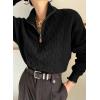 image:imageDokotoo Womens Sweaters 2026 Fall Winter Quarter Zip Casual Ribbed Cable Knit PulloverBlack