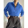 image:imageDokotoo Womens Sweaters 2026 Fall Winter Quarter Zip Casual Ribbed Cable Knit PulloverBlue