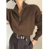 image:imageDokotoo Womens Sweaters 2026 Fall Winter Quarter Zip Casual Ribbed Cable Knit PulloverDesert Palm
