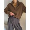 image:imageDokotoo Womens Sweaters 2026 Fall Winter Quarter Zip Casual Ribbed Cable Knit PulloverDesert Palm