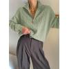 image:imageDokotoo Womens Sweaters 2026 Fall Winter Quarter Zip Casual Ribbed Cable Knit PulloverLaurel Green