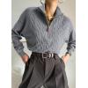 image:imageDokotoo Womens Sweaters 2026 Fall Winter Quarter Zip Casual Ribbed Cable Knit PulloverMedium Grey