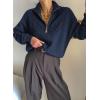 image:imageDokotoo Womens Sweaters 2026 Fall Winter Quarter Zip Casual Ribbed Cable Knit PulloverNavy Blue