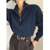 image:imageDokotoo Womens Sweaters 2026 Fall Winter Quarter Zip Casual Ribbed Cable Knit PulloverNavy Blue